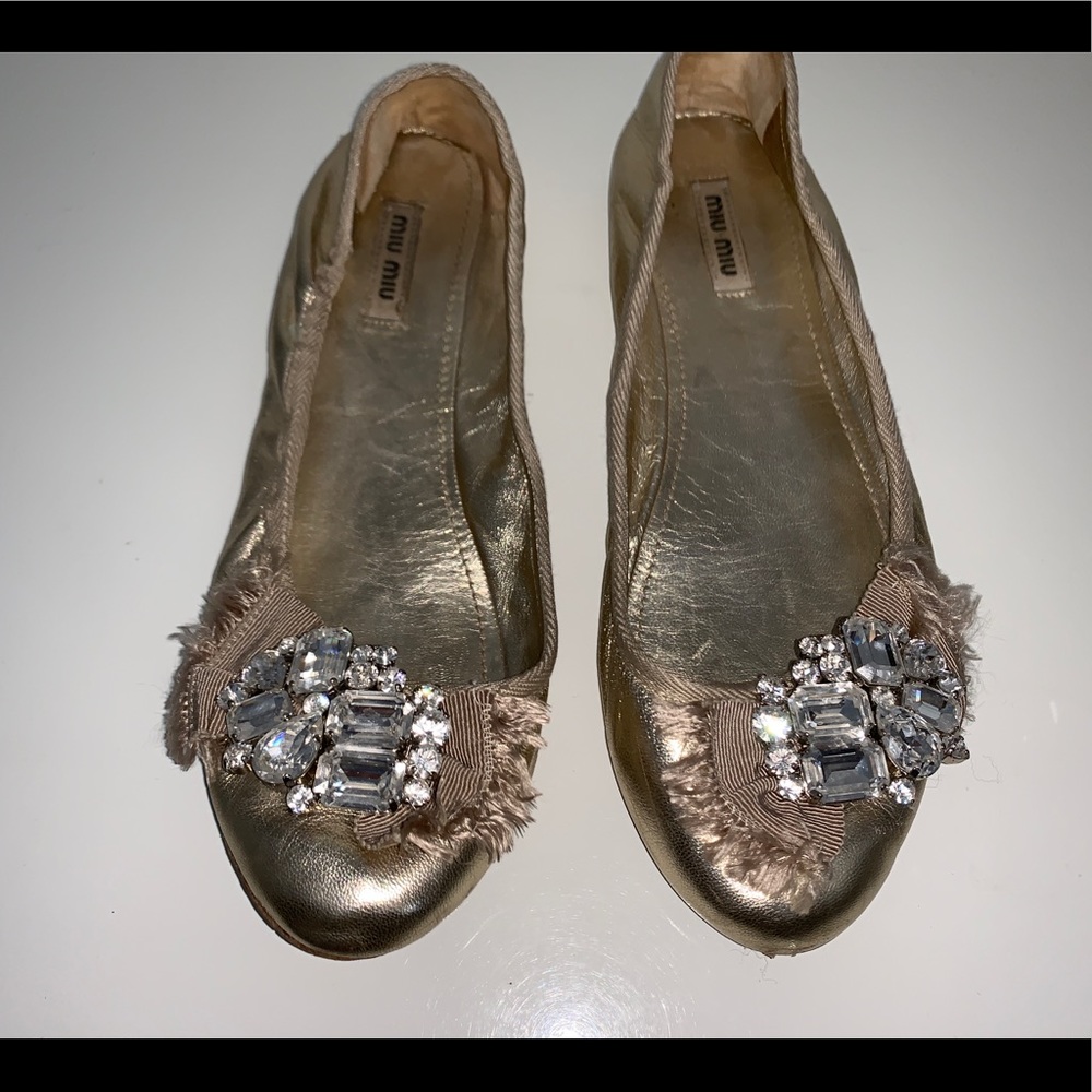 Miu Miu gold jeweled ballet flats